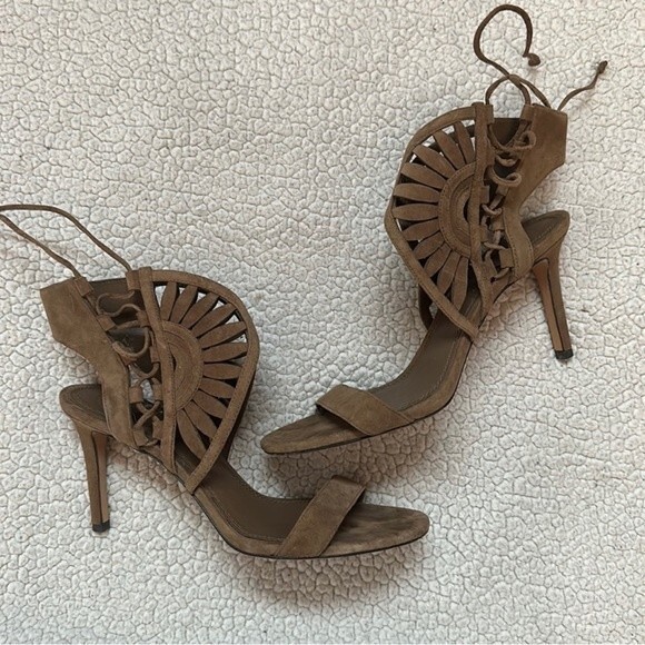 TORY BURCH Leyla Lace Up Suede Cut Out Open Toe Stilettos Heels Size 7.5 - Picture 3 of 5